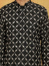 Vastramay Men's Black And Cream Cotton Blend Kurta And Pyjama Set